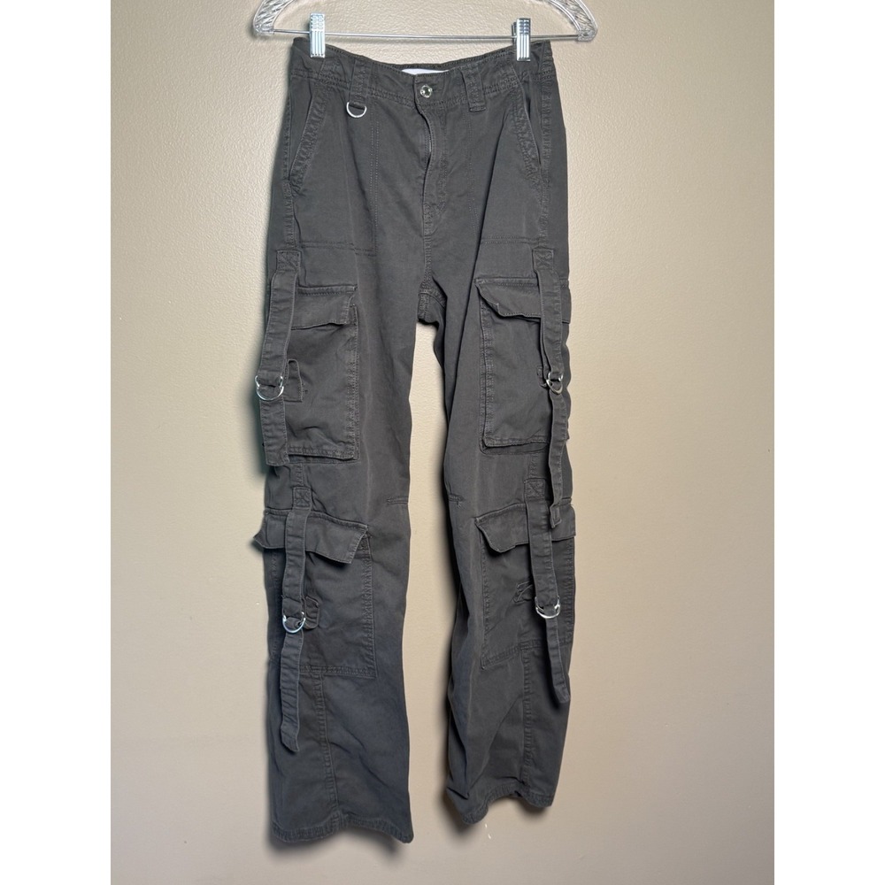 Bershka Women Army Green Cargo Pants D-Ring Strap Utility Trousers Size 2